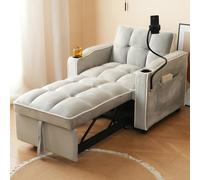 Sofá cama individual extensible 3 en 1, con soportes para bebidas y soporte para teléfono móvil, sillón reclinable, silla de cama, sillón perfecto para espacios pequeños, 83 x 167 x 76 cm (gris)