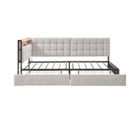 Sofá cama infantil 90x200 - 2 cajones, lámpara led de noche, puertos usb y tipo c - beige