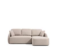 Sofá cama Laira de 3 plazas en chenilla beige con chaise longue derecha de 246 cm. Certificación FSC Mix.