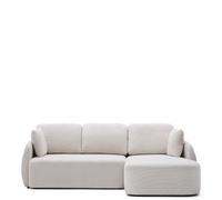 Sofá cama Laira de 3 plazas en chenilla color crudo con chaise longue derecha de 246 cm. Certificación FSC Mix.