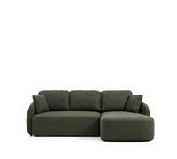 Sofá cama Laira de 3 plazas en chenilla verde oscuro con chaise longue derecha de 246 cm. Certificación FSC Mix.