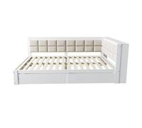 Sofá cama madera 140 x 200 cm - cama multifuncional con respaldo acolchado y cajón grande de almacenamiento - pino blanco