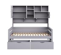 Sofá-cama madera 90x200 cm - almacenaje multifuncional, gran cajón, cama juvenil, somier, gris
