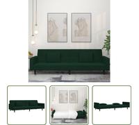 Sofá cama modelo "Living Store" de dos plazas, con 2 cojines, en color verde oscuro y tapizado en terciopelo