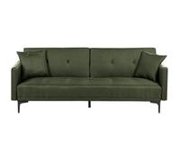 Sofá Cama Moderno Con Respaldo Abotonado De 3 Plazas Patas De Negras Tela Verde Oscuro Lucan