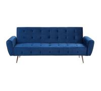 Sofá Cama Moderno De Terciopelo Convertible Con Capitoné Bolsillo Lateral Patas De Metal Cobre Azul Selnes