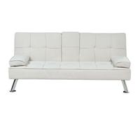 Sofá Cama Moderno Estructura Madera Maciza Reclinable Con Mesa Abatible Tela Poliéster Beige Ronne