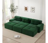 Sofá cama modular esquinero verde de tela P suave de 3 plazas con 3 reposapiés y mesa, elegante sofá para sala de estar y apartamento, muebles versátiles y cómodos