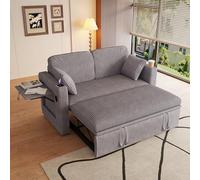 Sofá cama multifunción 3 en 1 con función de sueño, respaldo ajustable de 5 niveles, base de carga USB/tipo C, soporte para bebidas, tela de pana, incluye cojín, para salón, dormitorio, habitación de