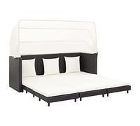 Sofá cama multifunción extensible de 3 plazas, con techo, poliratán, color negro