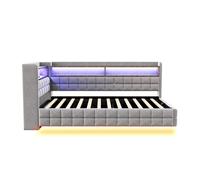 Sofá cama multifuncional 90x200 - almacenaje hidráulico, led, usb, estante madera - gris claro