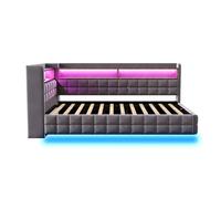 Sofá cama multifuncional 90x200 - almacenamiento hidráulico, led, usb/tipo-c, estante madera - gris oscuro