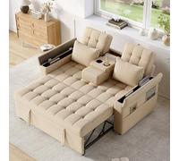 Sofá Cama Multifuncional con Función de Dormir Versátil Sofá Plegable Sofá Sofá con Almacenamiento y Respaldo Ajustable Sofá con Reposabrazos Compartimentos y Cojines para Salón y Apartamentos Beige