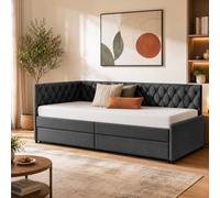 Sofá cama multifuncional de 90 x 200 cm, extensible de 2 plazas con función de dormir y somier, cama de día, sofá cama, ideal para salón y habitación de invitados, sin colchón (terciopelo y negro)