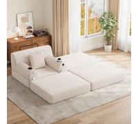 Sofá cama multifuncional, sofá de pana comprimido con respaldo alto, marco de metal, sofá plegable independiente, portavasos y bolsillos laterales, adecuado para sala de estar y dormitorio