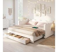 Sofá Cama Nido de Terciopelo, con Cajones y USB, Beige, 90x200/180x200 cm