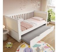 sofá cama okwish de 90x200 con un colchón, cama individual con cama abatible, cama de madera que ahorra espacio con somier para niños, color blanco