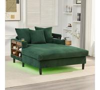 Sofá cama Okwish, sillón reclinable con luces LED y portavasos, sofá de una plaza con puerto USB y espacio de almacenamiento, sofá para sala de estar en color verde