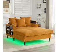 Sofá cama Okwish, sillón reclinable con luces LED y portavasos, sofá de una plaza con puerto USB y espacio de almacenamiento, sofá para sala de estar en color mostaza