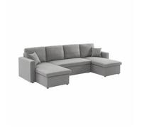 sweeek-Sofá Cama panorámico de 4 plazas en Tela Gris Claro - 288x146x86 cm
