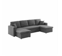 sweeek-Sofá Cama panorámico de 4 plazas en Tela Gris Oscuro - 288x146x86 cm