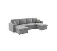 sweeek-Sofá Cama panorámico de 4 plazas en Tela Gris Claro - 288x146x86 cm