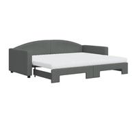 Sofá Cama Plegable 2 en 1, Sofá Convertible con Mecanismo de Extracción para Dormitorio o Salón, Tapizado en Tela Gris Oscuro, Estructura de Madera y Metal, Incluye 2 Colchones de Espuma 90x200 cm