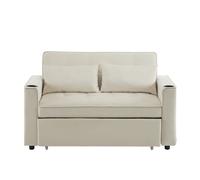 Sofá cama plegable ajustable multiángulo - 2 plazas - tela de terciopelo - con portavasos y almohadas - beige