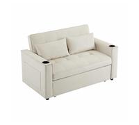 Sofá cama plegable ajustable multiángulo - 2 plazas - tela de terciopelo - con portavasos y almohadas - beige