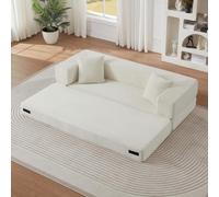 Sofá Cama Plegable de Pana, Sofá Convertible Moderno con Diseño Cuadrado Clásico y Estructura de Doble Capa, Mueble de Salón Multifuncional Convertible en Cama para Apartamento y Oficina (Blanco)