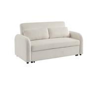Sofá Cama Redondeado De Pana Fina, 2 Plazas, Blanco