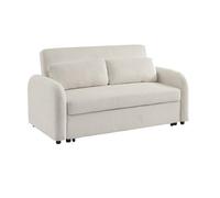 Sofá Cama Redondeado De Pana Fina, 2 Plazas, Blanco