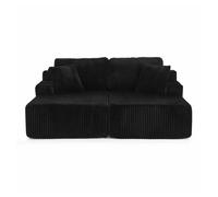 Sofá cama relax 2 plazas - sillón lounge de tejido de pana suave con bolsillo lateral para revistas, portavasos y cojines - negro