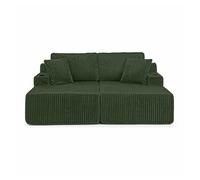 Sofá cama relax 2 plazas - tejido de cordón suave, bolsillo lateral para revistas, portavasos y cojines - verde