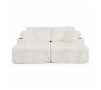 Sofá cama relax 2 plazas - tejido de pana suave, bolsillo lateral para revistas, portavasos y cojines, adecuado para salón, sala de juegos, despacho y habitación de invitados - beige