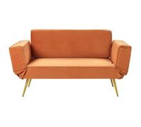 Sofá Cama Retro Glamuroso Con Reposabrazos Ajustable De Tela Naranja Saarela