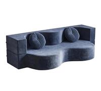 Sofá Cama | Sofá Sin Varillas | Futón | Sofá Cama De Dos Plazas | 150/200 Cm | Colchón Convertible De Suelo(Azul,150CM)