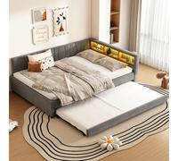Sofá cama Stilvora, modelo para dormir, tamaño 140x200, con colchón y puertos USB y Tipo C. Cama infantil con espacio de almacenamiento, sofá cama convertible con luz LED controlada por control remoto