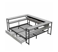Sofá cama tapizado 140x200 - estación de carga usb y type-c, 2 cajones, somier de láminas metálico, cama juvenil/daybed - gris