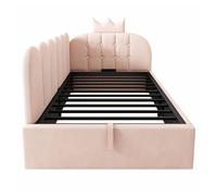Sofá cama tapizado 90x200 cm - con almacenaje hidráulico, diseño corona y rejilla, forma l, terciopelo - rosa