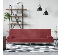 Sofá cama "The Living Store" con portavasos, color rojo, tapizado en cuero sintético