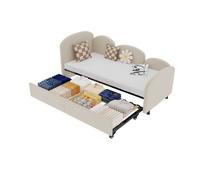 Sofá cama twin size - con cajones de almacenaje, tapizado de terciopelo - beige