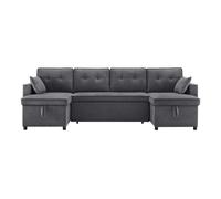Sofá cama u forma - con función de cama, con reposavasos, almacenaje, apto para familias - gris