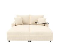 Sofá cama xxl - función de descanso, soporte para móvil, puerto usb y portavasos - beige