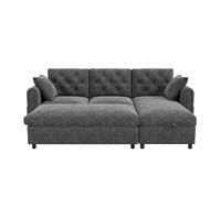 Sofá chaise longue 219x131x86 cm - 3 plazas de terciopelo con almacenaje, chaise reversible, reposabrazos con bolsillos y respaldo capitoné - gris