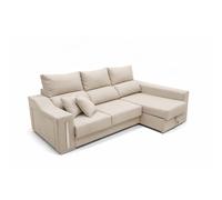 Sofá Chaise Longue 3 Plazas, Arcón, 2 Puffs, Asientos Extensibles colores gris oscuro y Beige Gray