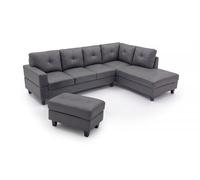 Sofa chaise longue rinconera + puf kisrais 245cm, gris