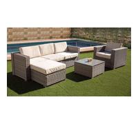 Sofa Chaise Longue + Sillon + Mesa. Muebles de Jardin y Terraza de Ratan PE Saldos y Stocks Gray
