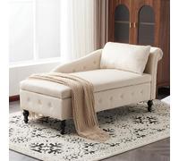 Sofá chaise lounge de terciopelo con almacenamiento tapizado con almohada, moderno botón y ribete de cabeza de clavo, tumbona para interiores con reposabrazos derecho para sala de estar, dormitorio