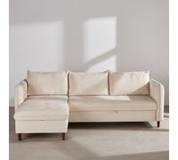 Sofá cheslong cama de 3/4 plazas aterciopelado beige con colchón de 17 cm